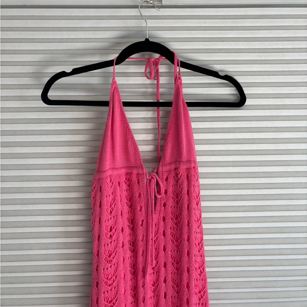 “Salty” brand pink crochet maxi dress